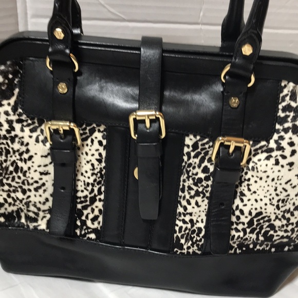 Vince Camuto VC Signature leather and leopard fur satchel with gold tone hardwar - Picture 5 of 9